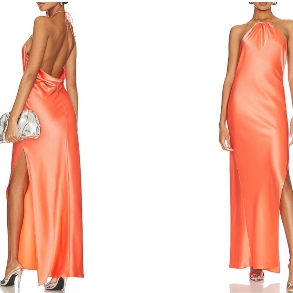 Alice + Olivia Women's Zuniβ Halter Maxi Dress Size 6 Coral Wedding Party Sexy